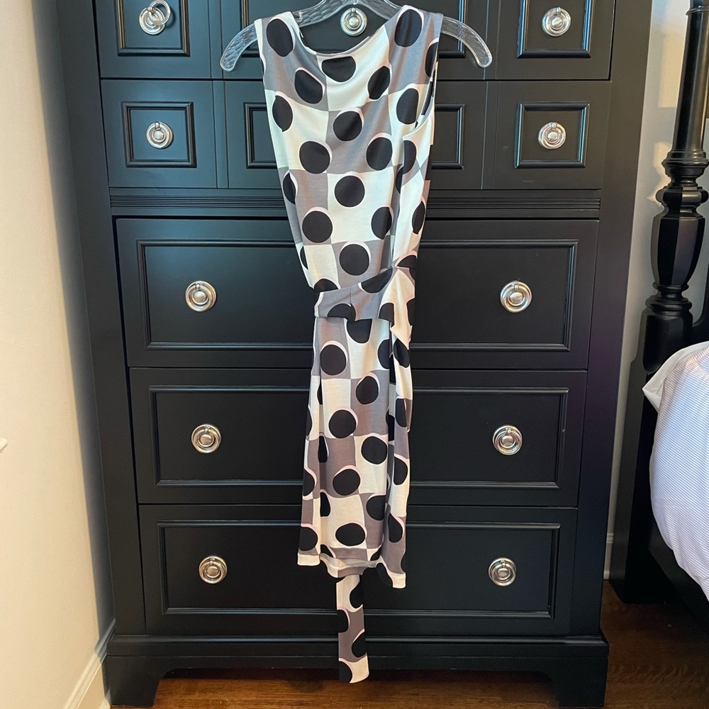 DVF size 0 faux wrap dress pink/black/cream/grey